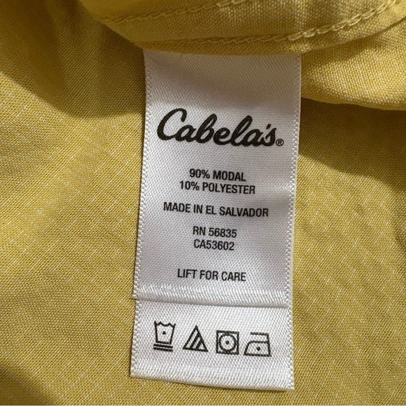 Cabelas Mens LYellow Short Sleeve Button Down Shirt Lightweight Preppy Outdoor - Picture 8 of 9